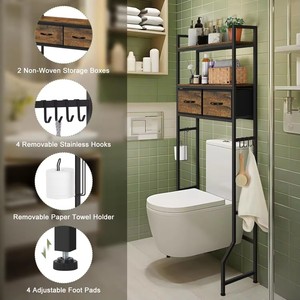 Modern Durable Floor Standing Toilet Washing Machine Storage Rack <b>Solid</b> <b>Wood</b> Stainless Steel Space Saving Multi-Purpose Bathroom - Product Image 2