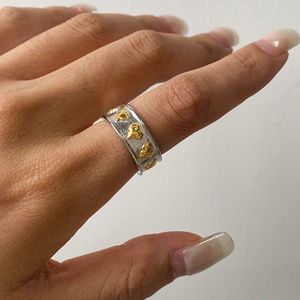 Heart <b>Shaped</b> Ring Silver Gold Color <b>Block</b> Unisex Jewelry Gift Fashion Ring - Product Image 4