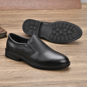 Chaussures habillées en cuir véritable pour hommes, à enfiler, bout rond, semelle en caoutchouc respirante, pour mariage et occasions formelles, toutes saisons - Product Image 2