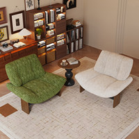 Fauteuil d'appoint contemporain surdimensionné en tissu avec pieds en bois, confortable pour la lecture et la détente, idéal pour les hôtels, cafés, halls d'entrée et salons.