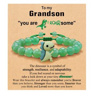สร้อยข้อมือไดโนเสาร์สำหรับเด็ก<span class=keywords><strong>แบ</strong></span>บยูนิเซ็กซ์ สีเขียวประดับด้วยหินดงหลิง ปรับขนาดได้ สีดำด้าน ลายการ์ตูน ทำจากเรซิ่นแบบถัก - Product Image 2