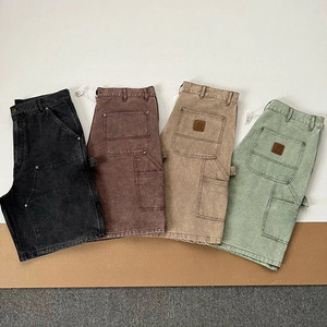 Pantaloncini Cargo da Uomo in Denim Marrone Vintage Streetwear, 100% Cotone, Stile Carpenter, Effetto Distressed, in Twill di Cotone - Offerta Imperdibile - Product Image 2
