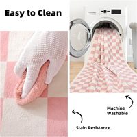 Tapis motif à carreaux rose de luxe simple Faux Fux tapis en peau de mouton pour salon chambre