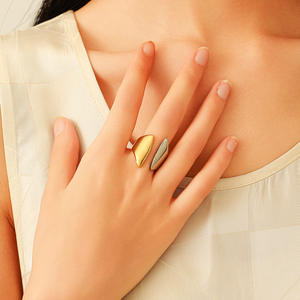 Stainless Steel <b>Ring</b> Geometric Shape Gold Plated Two Tone Open Design Women's Fashion Jewelry Gift - Product Image 2