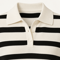 Pull en coton rayé personnalisé pour femmes, pull à manches courtes avec col polo boutonné, pull en tricot pour femmes