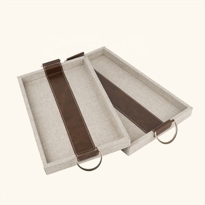 Modern Kanvas Deri Tepsi Seti 2'li Dikdörtgen Avrupa Ev Ofis Dekorasyonu için Düzenleyici Tepsi Masaüstü Organizer Toplu - Product Image 2