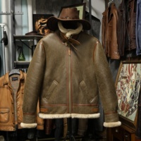 Blouson Bombardier B3 Homme En Stock, Cuir Véritable de Mouton avec Doublure en Laine de Mouton, Veste Moto Épaisse Style Locomotive