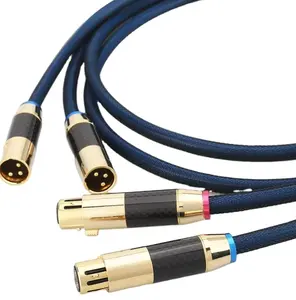 גבוהה באיכות זהב 3PIN XLR כבל מיקרופון xlr זכר לנקבה כבל סיבי פחמן תבואה כחול ניילון צמת xlr כבל זהב סיכות