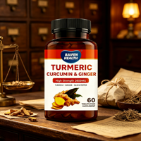 Capsules de curcuma à marque privée avec gingembre et poivre noir, antioxydant et soutien immunitaire, complément végétalien pour adultes