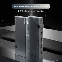 Conmutador KVM de Aleación de Aluminio 4K 60Hz, Convertidor de Audio y Video 2 en 1, Control de Teclado y Ratón USB, 2 Laptops, PC, Computadora, TV