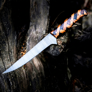 Cuchillo de filetear hecho a mano con hoja flexible de acero de Damasco, regalo para padrinos de boda, herramienta de supervivencia al aire libre. - Product Image 1