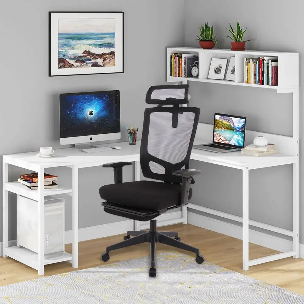 HENGLIN Modern tasarım yüksek geri siyah örgü rahat ofis ayak dayayacaklı sandalye