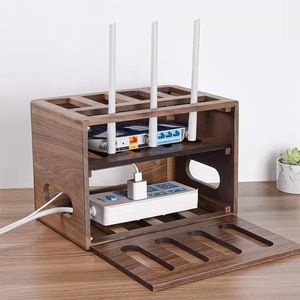 Caja de Almacenamiento de Cables para Router de Madera, Tipo Rectangular, Organizador de Escritorio para Módem WiFi, Gestión de Cables - Product Image 1