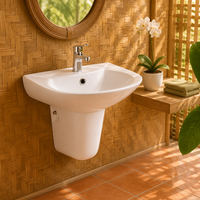 Lavabo mural en céramique, lavabo demi-colonne, lavabo mural moderne et minimaliste