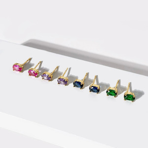 Custom Simple Design 18K Gold Plated Multicolor Oval <b>Crystal</b> CZ <b>Stud</b> <b>Earrings</b> Women - Product Image 2