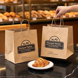 Bolsas de Papel Kraft Desechables, Reciclables, Biodegradables y Ecológicas Personalizadas con Asas Retorcidas para Tostadas, Donas, Bagels y Pan - Product Image 1
