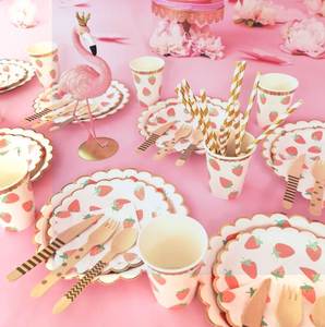 24 Strawberry Berry Sweet One Modern Hot Selling Birthday Supplies Favor Boxes Plates Napkins Cups <b>Tablecloths</b> Banner 87 Pieces - Product Image 3