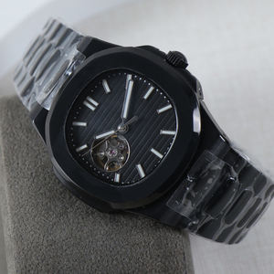 Reloj con Logotipo Personalizado, Movimiento Automático NH38, Relojes Mecánicos de Lujo NH38, Esfera Negra Estéril con Diseño Hueco, Reloj de Pulsera Resistente al Agua - Product Image 6