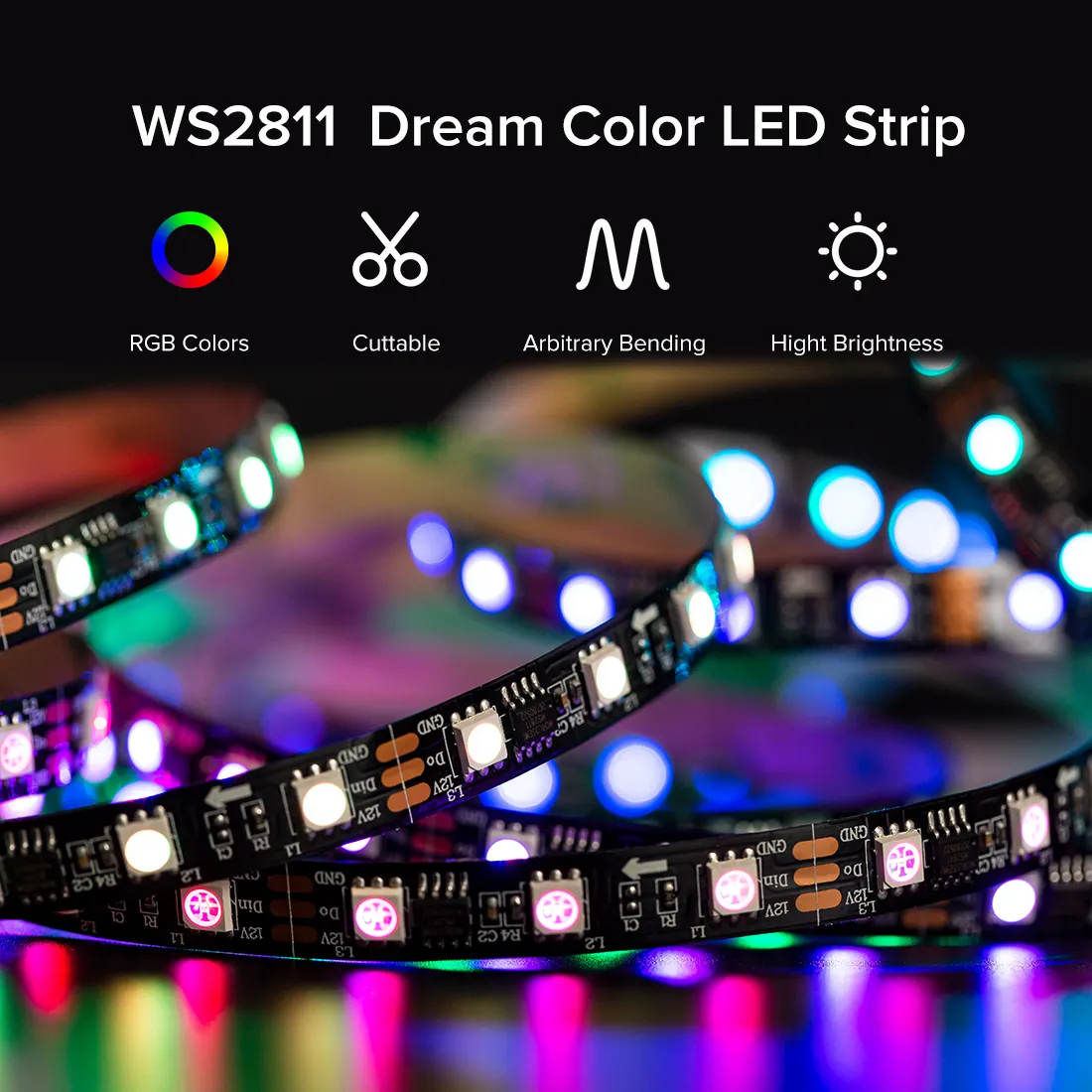 BTF-LIGHTING WS2811 RGB IC LED 스트립 주소 지정 가능 12V 5M 16.4FT 30 60 leds 드림 컬러 추격 효과 디지털 LED 픽셀 스트립