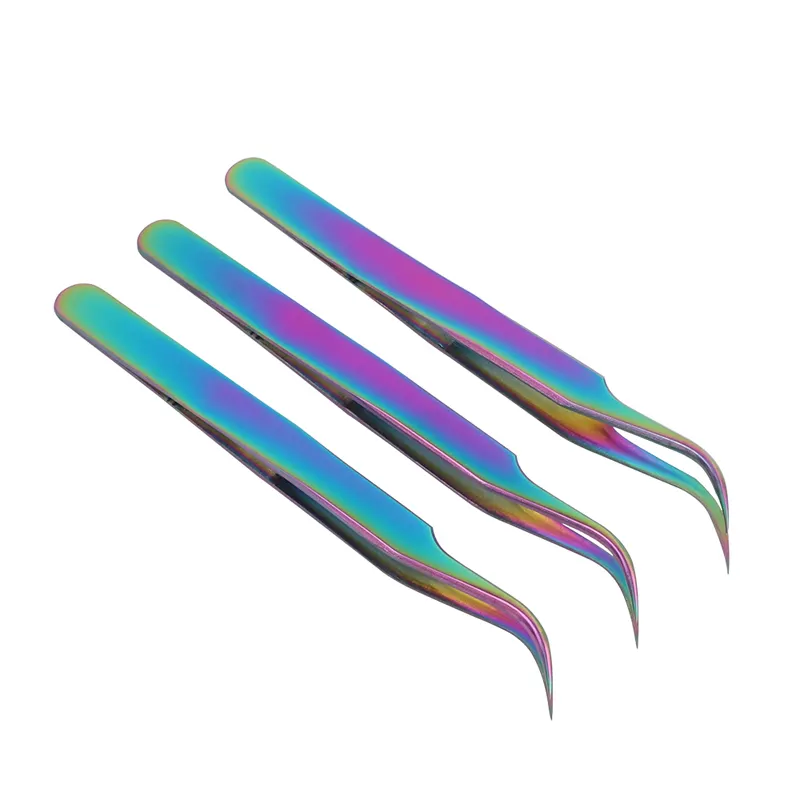 Hoge Kwaliteit Beauty Nail Art Tool Holografische Gecoat Kleur Rvs Wimper Extension Pincet Nail Art Tweezer