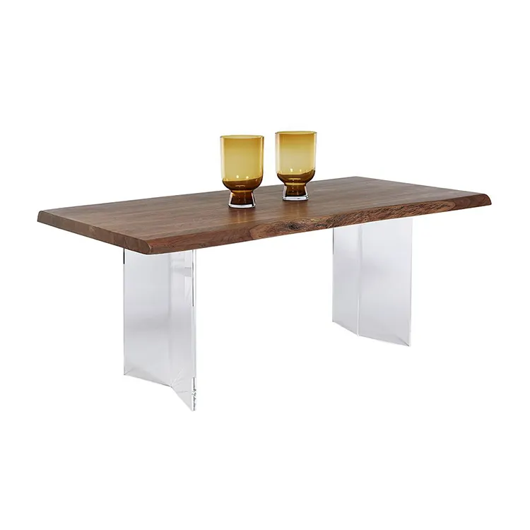 Personalizzazione mobili per sala da pranzo alto lusso lucite acrilico gambe galleggianti tavolo da pranzo con piano in legno di acacia
