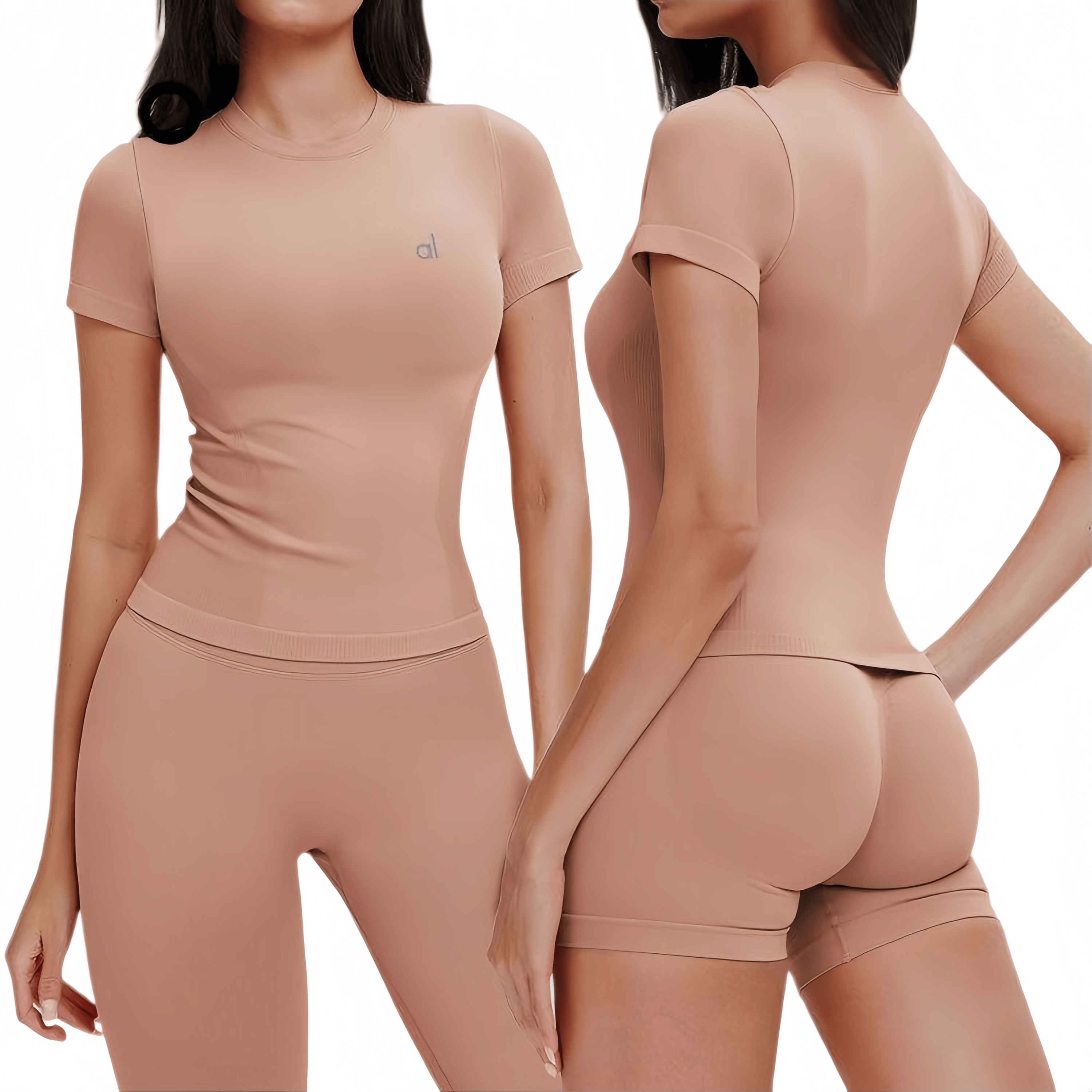 New Design AL Women's Short Seamless Sportswear Running Fitness Top Slim Fit Breathable Yoga Short Sleeved Solid Color T-shirt