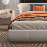 Lit en cuir de luxe nordique, style moderne minimaliste, rembourré en cuir véritable, ensemble de meubles de chambre ergonomiques