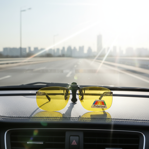 <span class=keywords><strong>Occhiali</strong></span> da Guida con <span class=keywords><strong>Clip</strong></span>-On Girevole, Lenti Polarizzate Gialle per Visione Notturna, Protezione UV400, Montatura in Metallo - Product Image 1