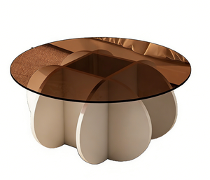 <span class=keywords><strong>Table</strong></span> basse élégante à pieds incurvés pour la maison ou le bureau - <span class=keywords><strong>Table</strong></span> centrale décorative <span class=keywords><strong>en</strong></span> <span class=keywords><strong>verre</strong></span> fumé et bois naturel - Product Image 2