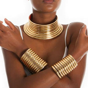 Abartılı afrika kabile yaka bilezik seti afrika gelin düğün kolye iki el halka gerdanlık seti - Product Image 1
