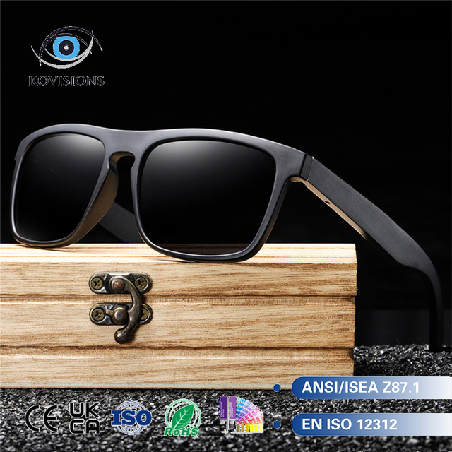 Bamboo Sunglasses for Outdoor Travel with Polarized Lens Square Frame UV400 Protection Eco Friendly Sustainable Wood Shades Top