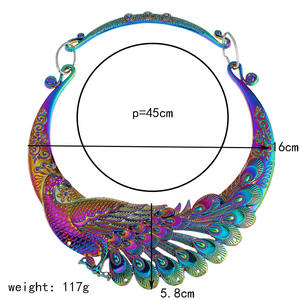 วินเทจโอ้อวดสร้อยคอย้อนยุค Dazzling นกยูงที่มีสีสันสองมังกรเล่นเพิร์ลบิ๊กเค้นคอเสื้อผ้าอุปกรณ์เสริม - Product Image 4