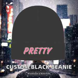 Pretty Black Beanie Hat Flock Print 100% Acrylic Unisex <b>Winter</b> <b>Cap</b> Casual Style Adult Size - Product Image 2