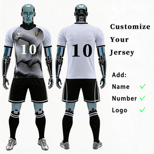 Conjuntos de Fútbol Personalizados, Camiseta de Fútbol, Uniformes Cortos de Secado Rápido, Transpirables, que Absorben la Humedad, Estampados con Transferencia de Calor, Conjunto Blanco y Negro - Product Image 1