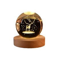 Boule de Cristal Gravée au Laser 3D, Ornement Artisanal Créatif, Petite Veilleuse, Lumière Chaude, Cadeau