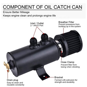 Universal 10AN Baffled Oil Catch Có Thể Thở Có Thể Bằng Van Xả Với Bộ Lọc 2 Cổng Nhôm 750ML Đen - Product Image 3