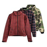 Blouson Bomber Réversible Personnalisé à Capuche en Tissu Camouflage à Carreaux Unisexe OEM Double Face Formel Coupe-Vent avec Motif Dessin Animé