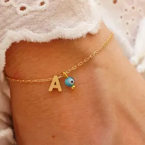 2023 Fashion Blue Eyes bracciale con ciondolo a lettera in oro fatto a mano gioielli a catena in acciaio inossidabile personalizzati regalo semplice e Versatile