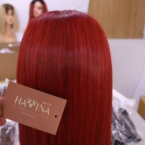 Haute qualité bourgogne rouge droite perruque de cheveux humains longue apparence naturelle perruque avant en dentelle pour les femmes en gros prix d'usine - Product Image 2