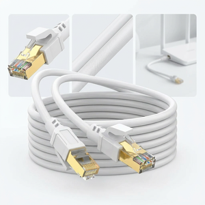 Câble Internet pour intérieur Cat8 SFTP, conducteur en cuivre pur 28AWG, connecteur RJ45, gaine noire et blanche, câbles de communication - Product Image 1