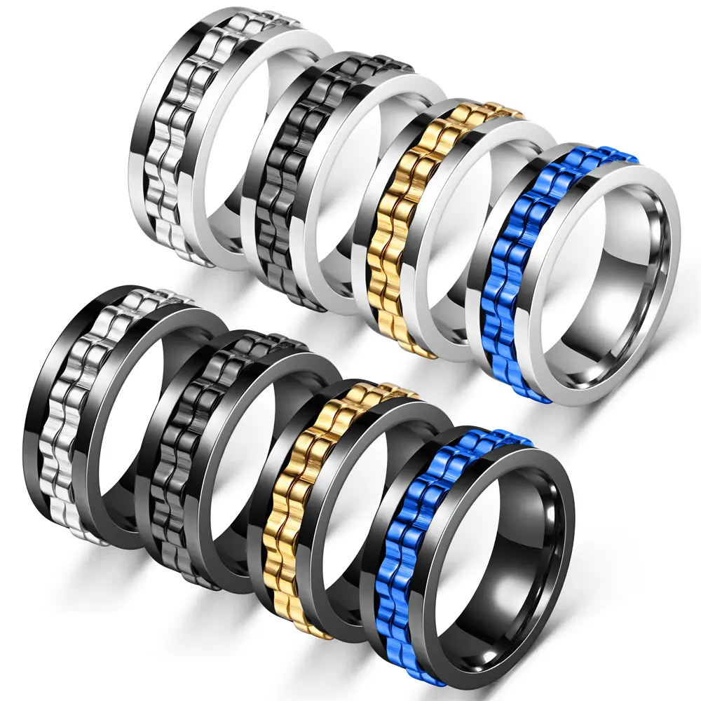 Klassischer Edelstahl Gold schwarz blau Anti-Angst-Fidget-Spinner-Ring für Herren