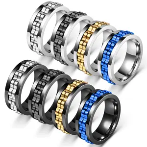 Classic Stainless Steel Gold Black Blue Anti Anxiety Fidget Spinner Ring For Men