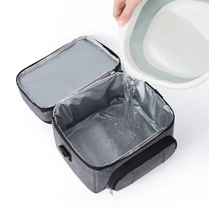 Sac à lunch isotherme double couche gris avec poches zippées pour les voyages et les pique-niques - Product Image 4