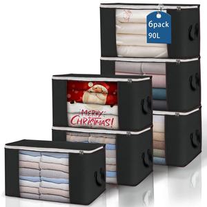 6 Pack Clothes Storage <b>Bags</b> 90L Storage Containers with Reinforced Handle Sturdy Zipper Closet Organizer - Product Image 1