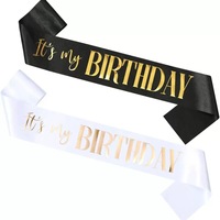 Nouvelle ceinture de cérémonie en satin noir et or pour fête d'anniversaire, avec bretelles, motif « Reine des Anniversaires »
