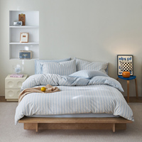 Parure de lit 4 pièces en coton lavé 100% avec housse de couette jacquard rayée teinte en fil, douce, respirante et respectueuse de la peau