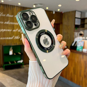 Funda trasera transparente galvanizada de lujo, funda magnética para teléfono móvil para iPhone 12 13 14 15 16 Pro Max con protección de película de lente - Product Image 5