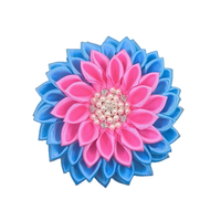 Broche en ruban avec fleur en strass bleu et rose de 10 cm pour mariage, fiançailles, fête, cadeau