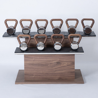 Ensemble de support pour kettlebells en bois de noyer robuste de haute qualité, acier inoxydable et cuir intégré, pour spa et salle de fitness, achat en gros