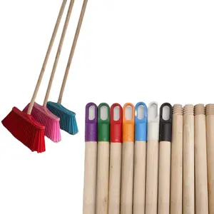天然木柄清洁工具耐用桉木扫帚，带长塑料扫帚头和家庭用簸箕